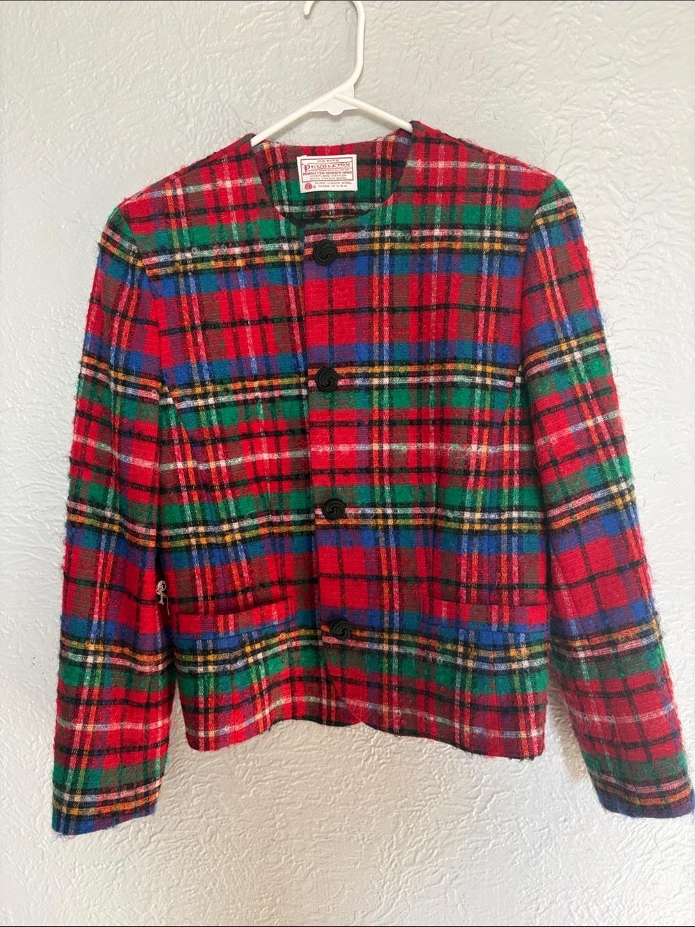 Pendleton Red Green Blue Plaid Wool Blazer